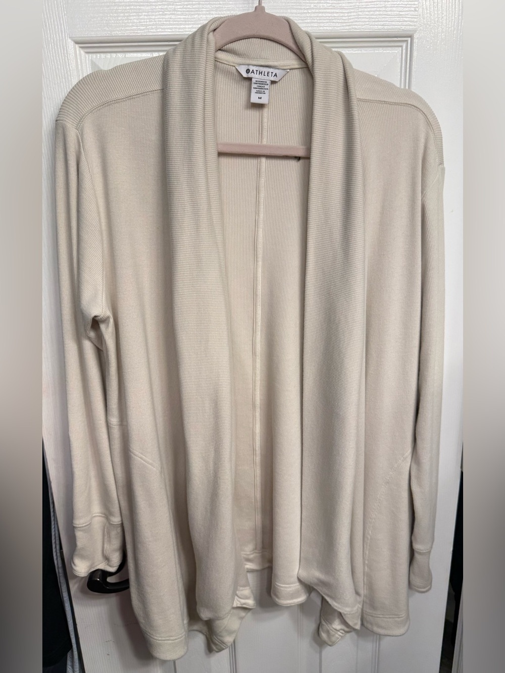 Athleta Soft Cream Open-Front Draped Cardigan